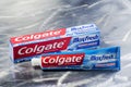 Colgate toothpaste isolated on metal background. Royalty Free Stock Photo