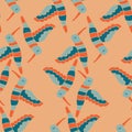 Colibri bird seamless pattern in mid century style. Perfect retro print for tee, paper, fabric, textile. Hand drawn vector Royalty Free Stock Photo