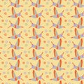 Colibri birds in caps and flowers seamless pattern. Perfect floral print for tee, paper, fabric, textile. Hand drawn illustration Royalty Free Stock Photo