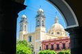 Colima, Mexico February 1, 2023. Basilica Menor de Colima as seen from the corridors of the city