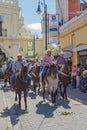 Colima, Colima, Mexico. February 11, 2023. Group of people on horseback in the horse parade