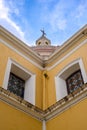 Colima, Mexico September 11, 2022. Cross and stained glass windows of the Basilica Menor de Colima