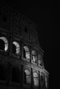 The coliseo of Rome at night in black and white