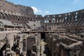 He Coliseum on the inside, Roman architecture with stones. Ancient and historical monument in Europe. Colosseum.