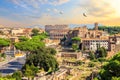 Coliseum and Roman Forum, beautiful sunset view Royalty Free Stock Photo