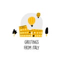 Coliseum of Rome. Famous italian attractions. Vector illustration in doodle style. Greetings fromItaly. Greeting card