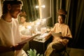 Collaborating on Script in Dressing Room with Mirror Reflection Royalty Free Stock Photo