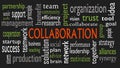 Collaboration concept in word cloud isolated on black background - Illustration Royalty Free Stock Photo