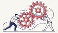 Collaboration with Gears, Synergistic Teamwork and Efficiency, vector design Generative AI Royalty Free Stock Photo