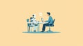 Collaboration between human and robot at a workspace desk during a project discussion with ample copy space. Generative