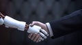 Collaboration of Innovation Robot and Businessman in Handshake, Symbolizing Human-Robot Relationships. created with Generative AI
