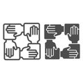 Collaboration line and glyph icon. Hands community vector illustration isolated on white. Teamwork outline style design