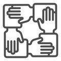 Collaboration line icon. Hands community vector illustration isolated on white. Teamwork outline style design, designed