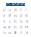 Collaboration line icons signs set. Design collection of Cooperation, Partnership, Teamwork, Alliance, Synchronization