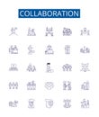 Collaboration line icons signs set. Design collection of Cooperation, Partnership, Teamwork, Alliance, Synchronization