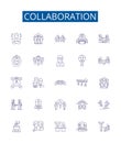 Collaboration line icons signs set. Design collection of Cooperation, Partnership, Teamwork, Alliance, Synchronization