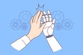Collaboration man and AI robot making high-five gesture after successfully completed task