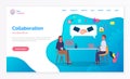 Collaboration teamwork concept landing page template. Negotiations of business partners flat vector Royalty Free Stock Photo