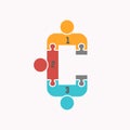 Collaborative Achievement Icon Logo - Stylized Figures on Interlocking Puzzle Pieces Forming a Letter C Symbolizing Royalty Free Stock Photo