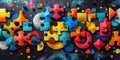 Collaborative back-to-school background, interconnected geometric shapes and symbols, group project puzzle pieces,