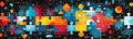 Collaborative back-to-school background, interconnected geometric shapes and symbols, group project puzzle pieces,