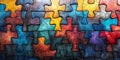 Collaborative back-to-school background, interconnected geometric shapes and symbols, group project puzzle pieces,