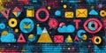 Collaborative back-to-school background, interconnected geometric shapes and symbols, group project puzzle pieces,