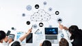 Collaborative Business Meeting on Cloud Computing with Data Analysis and Digital Connections Among Diverse Professionals Royalty Free Stock Photo