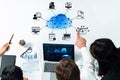 Business Team Collaboration on Cloud Computing Solutions with Data Visualization Tools and Digital Analytics in Modern Royalty Free Stock Photo