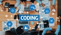 Collaborative Coding Session with Data Analysis and Testing Visuals on a Modern Workspace Table. Amity Royalty Free Stock Photo