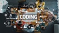 Collaborative Coding Session with Diverse Team Engaged in Software Development and Testing in Modern Workspace Fortune Royalty Free Stock Photo