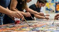 Collaborative Community Art Diverse Hands Creating Mosaic Masterpiece Together Royalty Free Stock Photo