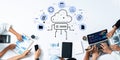 Collaborative Data Analysis and Cloud Computing Concept Illustration with Diverse Hands and Digital Devices on Office Royalty Free Stock Photo