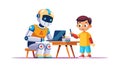 Collaborative Learning: Robot and Child Using a Tablet, vector design Generative AI Royalty Free Stock Photo