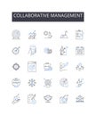 Collaborative management line icons collection. Cooperative leadership, Joint administration, Unified governance, Shared