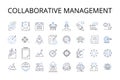 Collaborative management line icons collection. Cooperative leadership, Joint administration, Unified governance, Shared