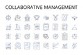 Collaborative management line icons collection. Cooperative leadership, Joint administration, Unified governance, Shared