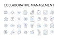 Collaborative management line icons collection. Cooperative leadership, Joint administration, Unified governance, Shared