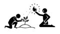 Collaborative Plant Nurturing: Two Figures Watering a Growing Sprout Together, vector design Generative AI Royalty Free Stock Photo