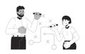 Collaborative problem solving at work black and white 2D illustration concept