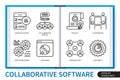 Collaborative software infographics linear icons collection