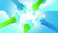 Collaborative solutions concept with diverse hands connecting puzzle pieces Royalty Free Stock Photo