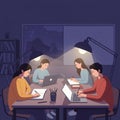 Collaborative Study Session - Students Working Together Late at Night Royalty Free Stock Photo
