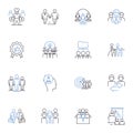 Collaborative tasks line icons collection. Brainstorming, Communication, Cooperation, Creativity, Delegation, Engagement