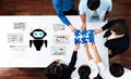 Collaborative Team Meeting with Robot Assistant: Problem Solving and Data Analysis with Digital Tools and Puzzle Royalty Free Stock Photo