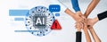 Collaborative Teamwork Surrounding Artificial Intelligence Concept with Hands Joining to Symbolize Unity and Innovation Royalty Free Stock Photo