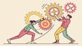 Collaborative Teamwork Turning Gears Together Concept, vector design Generative AI Royalty Free Stock Photo