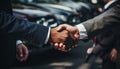 Collaborative Triumph Businessman and Engineer Energize Car Factory Exemplifying Success Partnership