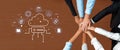 Collaborative Work on Cloud Technology Concept with Team Hands and Digital Icons Representing Data Processing and Royalty Free Stock Photo