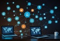 Digital screens showing real-time cloud computing analytics and metrics, DevOps